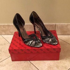 Guess black and gray studded heels